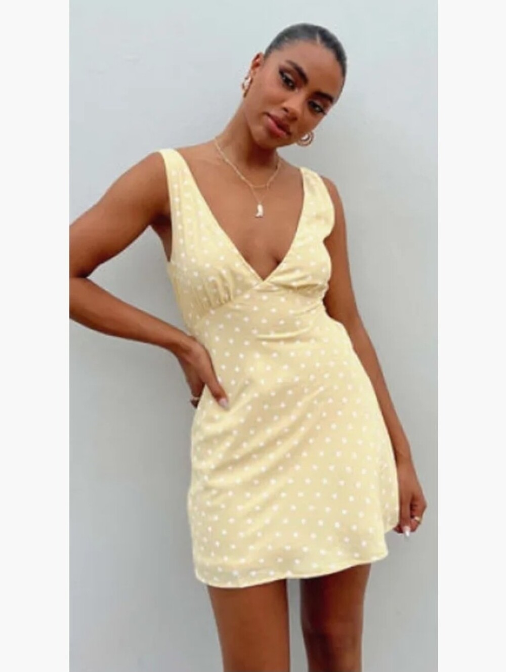 Princess Polly Nellie Mini Dress Size 2 Yellow Polka Dot Sleeveless Summer